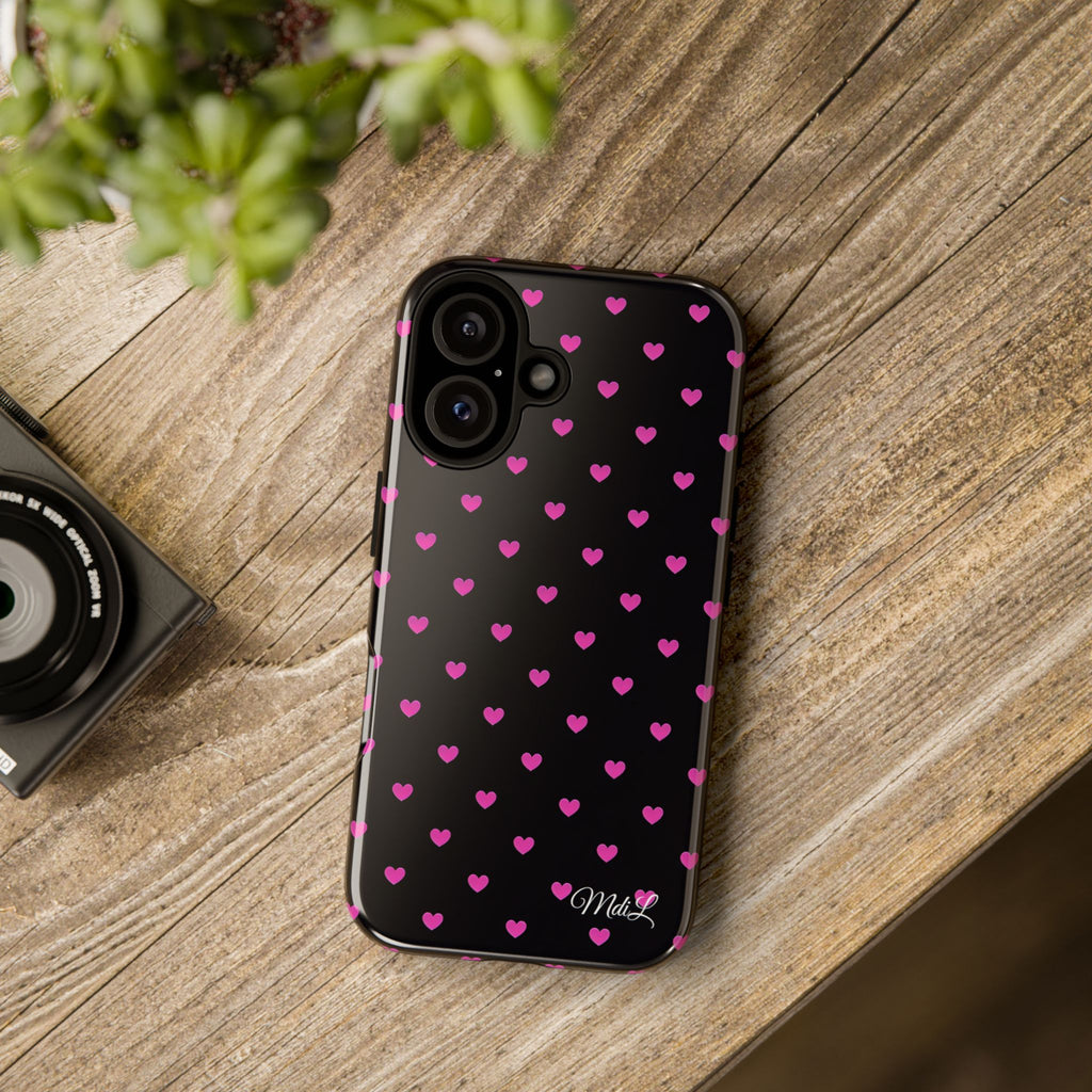 Dotted Hearts | Neon Pink and Black - Mare di Luna