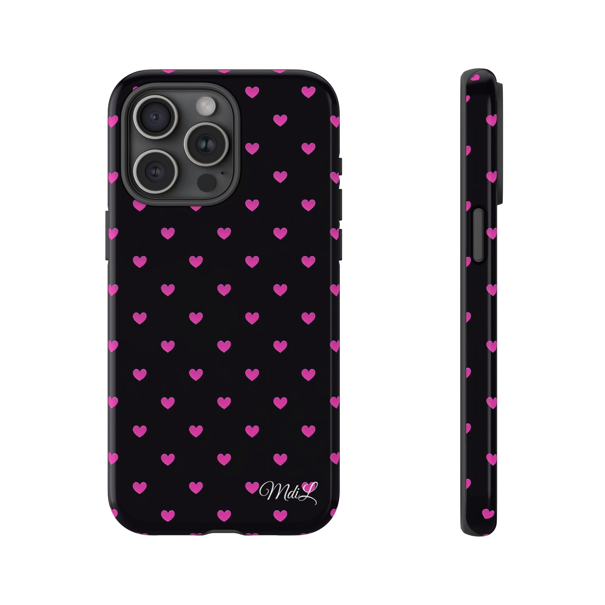 Dotted Hearts | Neon Pink and Black - Mare di Luna